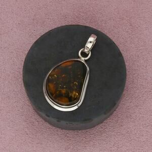 sterling silver chunky amber pendant